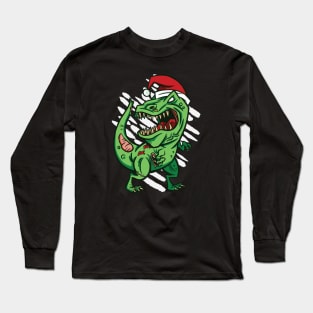 Zombie Santa T-Rex Dinosaur Cartoon Long Sleeve T-Shirt